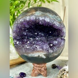 2007 Extra Large Purple Amethyst Crystal Sphere with Druzy Cave